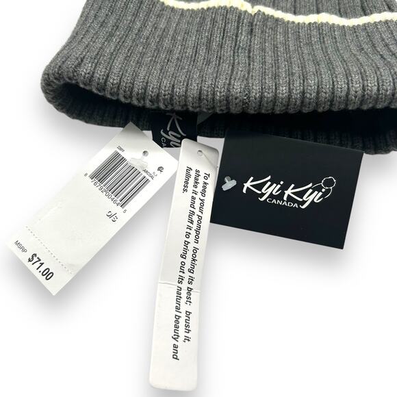 NEW Kyi Kyi Ribo fur beanie hat in gray fur pom pom winter bobble Bloomingdales - Picture 7 of 7